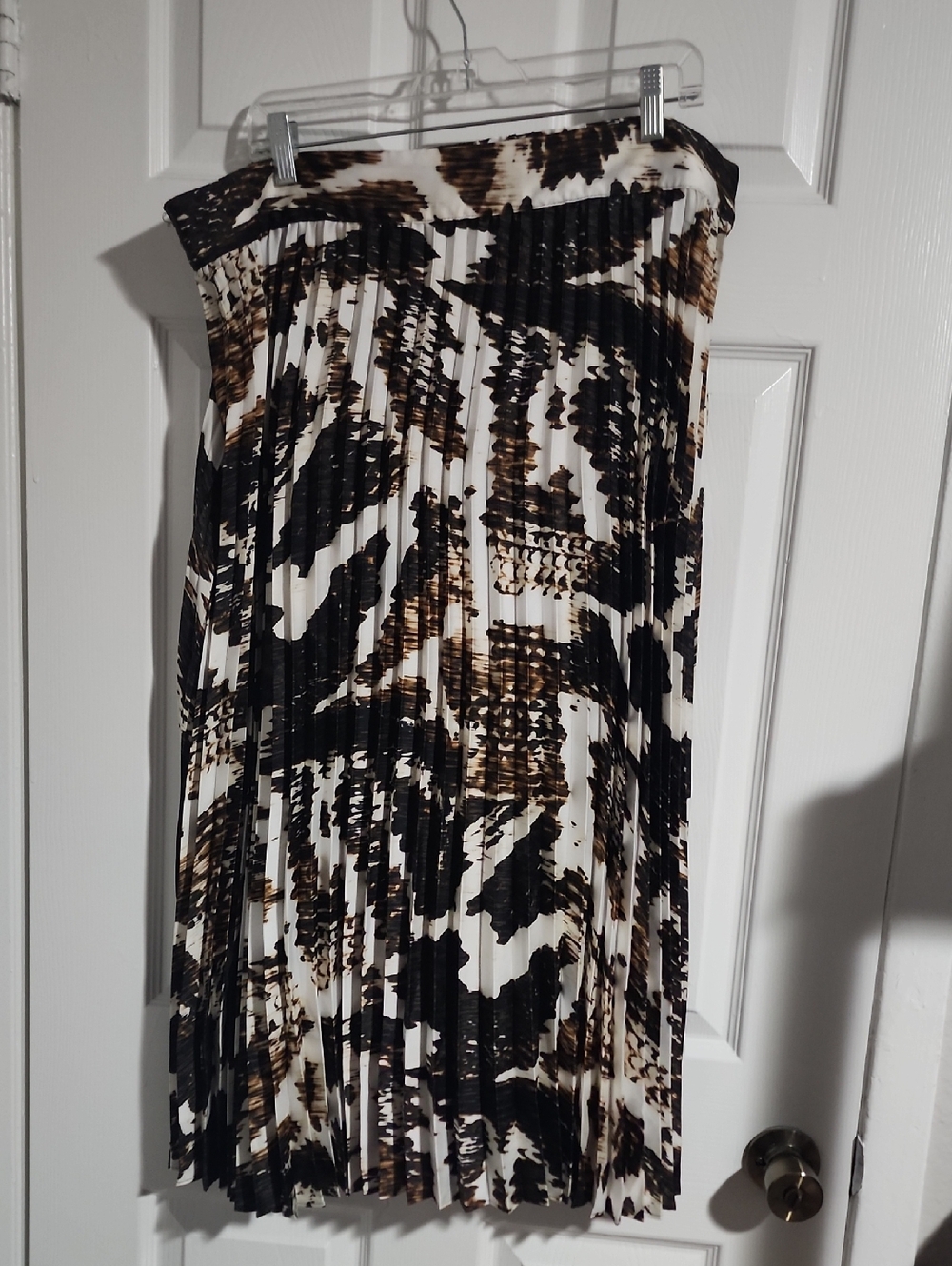 Worthington Brown Black and White Pleated Midi Skirt